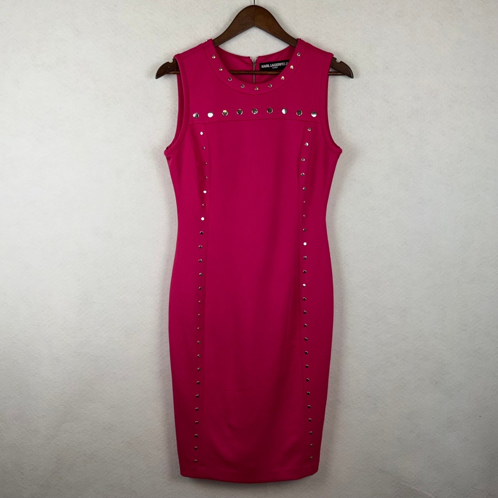 Karl Lagerfeld Paris Dress Womens 6 (Small) Pink Studded Sleeveless Cocktail